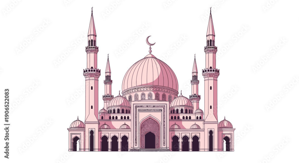Fototapeta premium Detailed Pink Mosque Architecture with Minarets