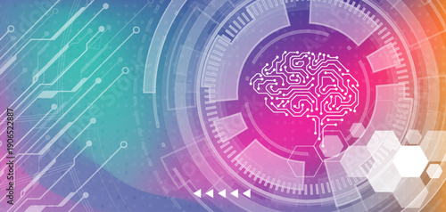 Technology-style graphic illustration of the human brain, with lines. Abstract Hud Ui. Abstract hi tech.