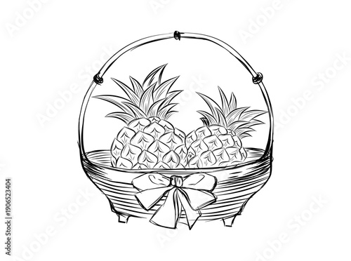 Sketch of pineapple. hand drawn fruit  tropical product. Vegetarian and vitamin food, sweet desert vector drawing.