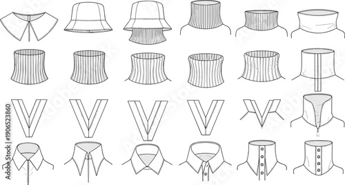 fashion, collar, neckline, clothing, apparel, vector, template, garment, sewing, design, illustration, collection, tailoring, style, pattern, shirt, textile, outline, set, sketch