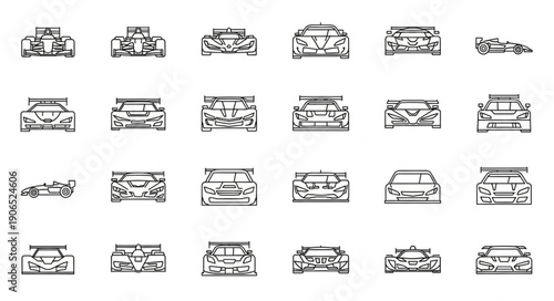 Collection of racing car sketches from different angles.