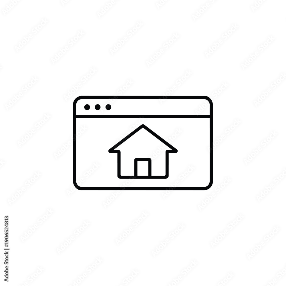 Fototapeta premium Property management website icon black and white vector home page real estate service outline illustration