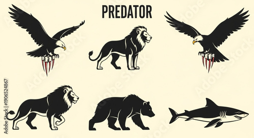 Collection of predator animals in silhouette form.