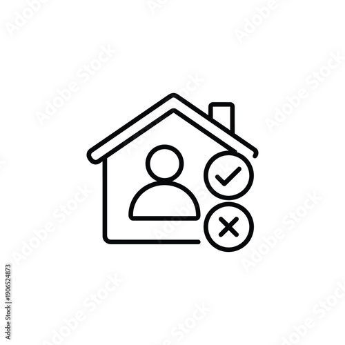 Property management icon black and white vector house with person tenant approval and rejection symbols real estate services illustration