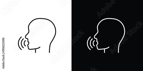 Outline icons of human profiles with sound waves emanating from the mouth, representing voice or sound