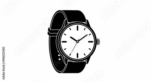 This black vector icon illustrates a wristwatch, symbolizing time management, punctuality, and daily scheduling. It represents personal accessories, productivity, and professional lifestyle habits. Th