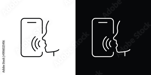 Voice assistant and smartphone communication interface icons for digital technology and user interaction