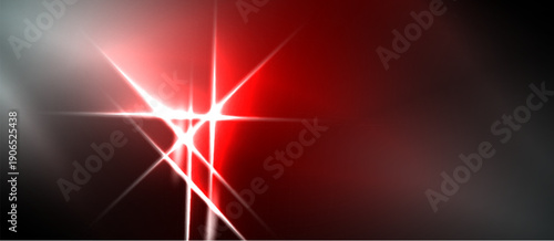 Bright red light burst radiates from center. Dark background contrasts with intense glow, creating dramatic effect.