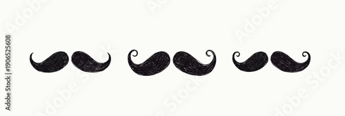 Set of black hand drawn mustache icons with different curled styles isolated on white background minimalist vector illustration for design and decoration