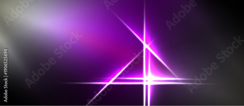 Abstract purple light streaks form triangle. Bright starburst effect dominates center, dark background surrounds vibrant glow.