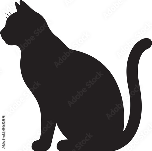 Black silhouette of cat. Vector illustration.