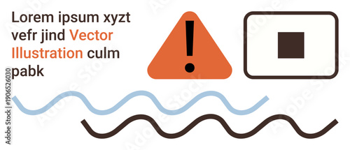 Safety, hazard alerts, water flow, minimal design, communication, and emergency signaling. Exclamation mark in a triangle, square icon and wavy lines. Safety and hazard alert concept
