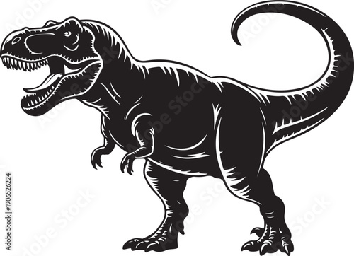 Black Color Tyrannosaurus rex Silhouette Vector Illustration, Solid White Background