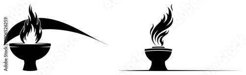 Minimalist Olympic torch silhouette with burning flame for sports competitions and victory ceremonies