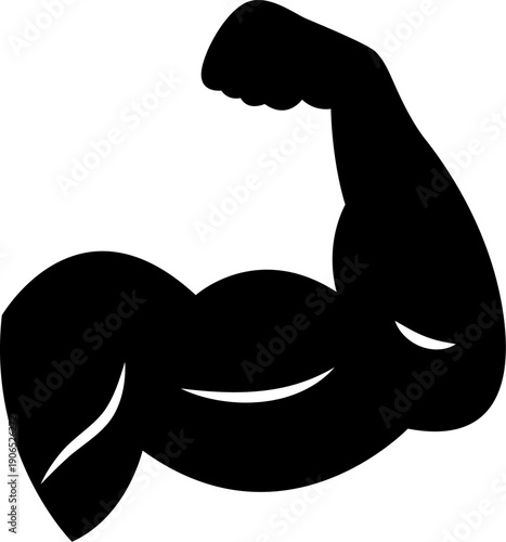 Strong flexed bicep arm silhouette vector icon