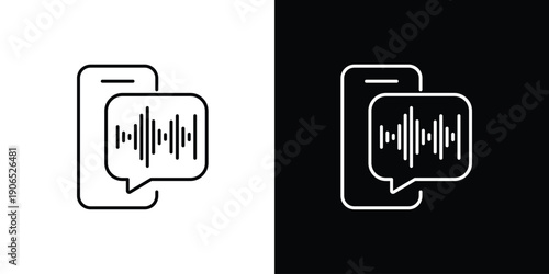 Sound wave icon on smartphone for audio message communication on a white and black background
