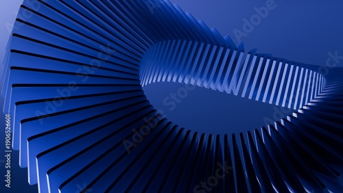 A circle made of blue plastic rectangle shapes. 3d rendering.