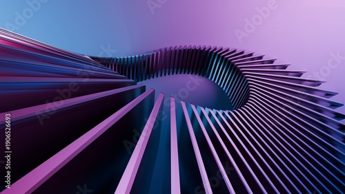 A circle made of blue glass rectangle shapes. 3d rendering.