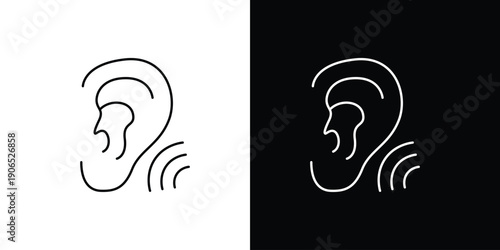 Clean linear ear icon with radiating sound waves, symbolizing auditory perception, active listening, and sound technology, ideal for modern design concepts and applications