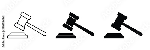Gavel icon vector. Judicial hammer icon set. Law icon. Auction hammer icon.