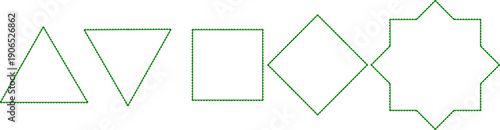 Deep red geometric shapes: triangle, inverted triangle, square, diamond, and star, displayed in a row on a white background. Perfect for design, patterns, and abstract themes.