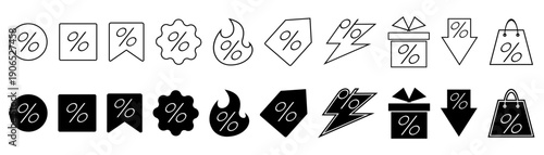 Discount set icons. Percentage discount. Shopping. Price tag.