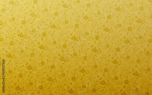 シームレスなゴールド和柄パターン。紅白梅模様。