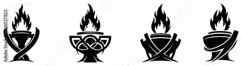 Collection of stylized torch silhouettes with unique bowl designs for athletic victory symbols