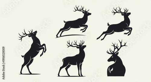 Collection of Reindeer Silhouettes in Various Poses.
