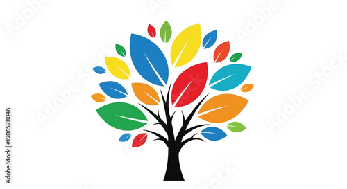 Colorful tree illustration with vibrant leaves and a dark brown trunk