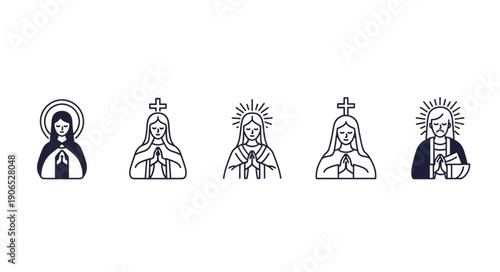 Collection of Religious Figures Icons Christian Symbols.