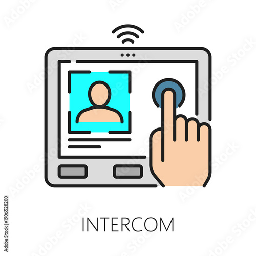 Home security intercom color line icon or sign. Building safety system lineart vector symbol, alarm smart system outline sign. Home security technology icon with intercom device control panel