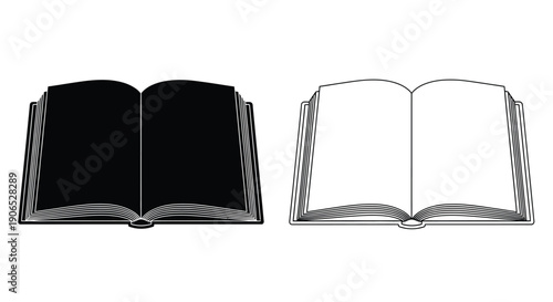 Two open books one dark and one light displayed side by side