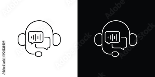Headset with microphone and speech bubble icon for customer support, online communication, and call center services, featuring audio waves