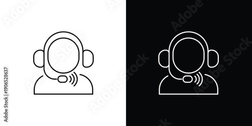 Customer support icon with headset and microphone on white and black backgrounds