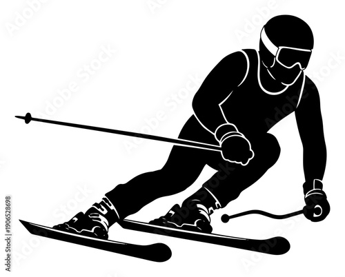 Dynamic silhouette of professional alpine skier performing high speed downhill turn in vector style