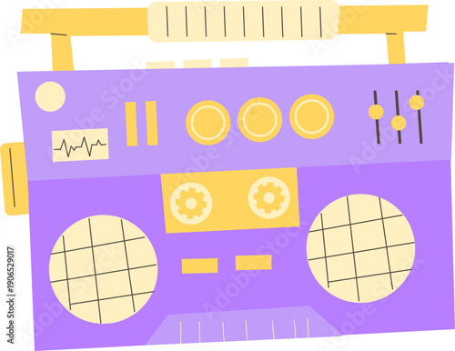 Retro Purple Boombox Ghetto Blaster Flat Style Illustration