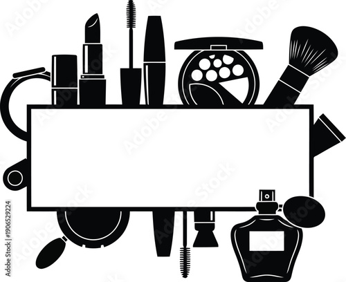 Stylish Black Makeup and Beauty Products Background with Empty Space for Text or Branding