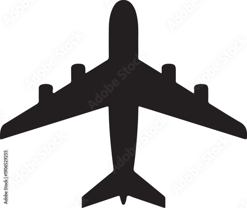 Airplane icon, black isolated on white background, vector illustration.