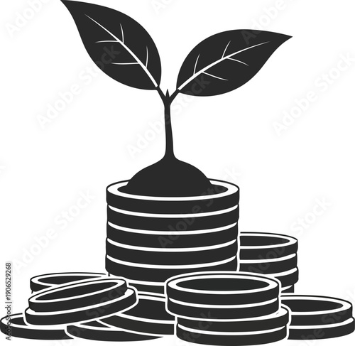 Growing Wealth: Plant-Based Investment Concept with Coins and Leaves