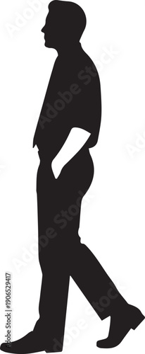 Man walking silhouette side view vector illustration line art image isolated on transparent background