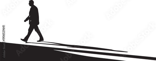 Silhouette of man walking casting long shadows on ground vector illustration