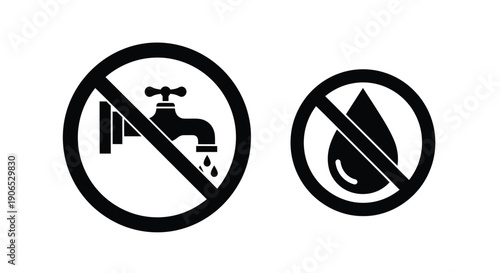 Prohibition signs depicting no water tap and no water drop