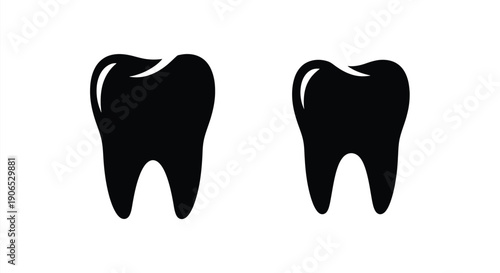 Two black silhouettes of human teeth against a white background
