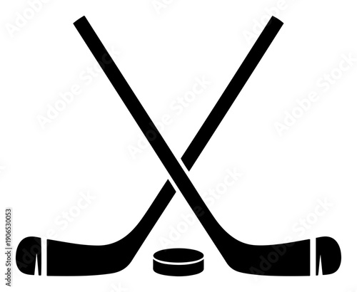 Crossed ice hockey sticks and puck minimalist silhouette vector illustration