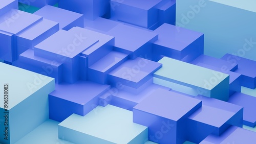 Blue plastic random rectangles background, abstract 3d render. Modern technology background