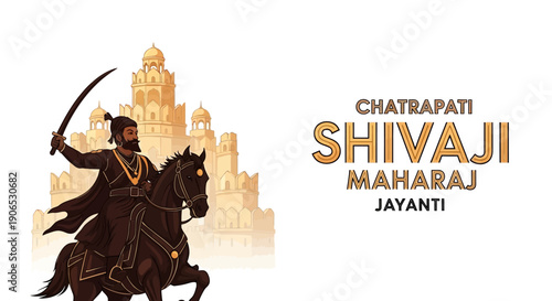 Illustration of Chhatrapati Shivaji Maharaj on horseback celebrating Shiv Jayanti or Chhatrapati Shivaji Maharaj Jayanti in India