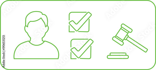Legal approval and verification icons with silhouette person