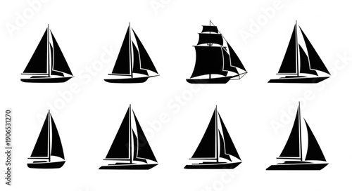 Collection of Sailboat Silhouettes for Nautical Themes.