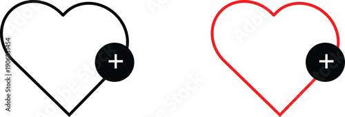 Heart icons with plus sign symbols side by side design